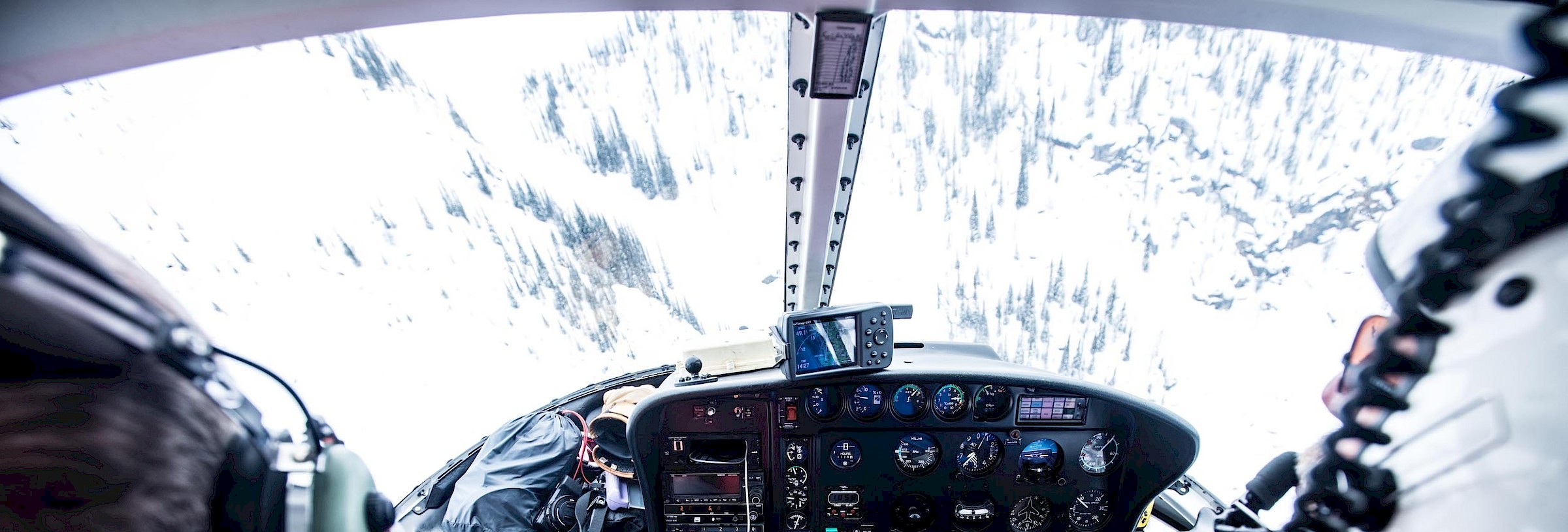 Stellar Heliskiing pilot view from helicopter.