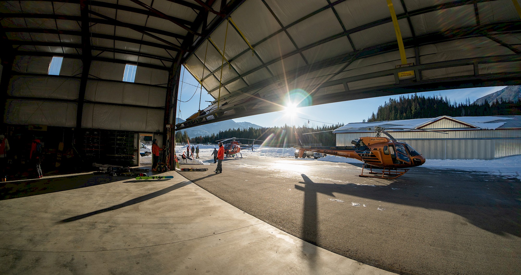 Stellar Heliskiing helicopter hanger.
