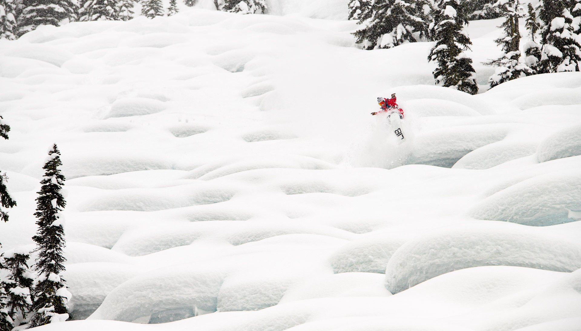 Austin Sweetin riding epic pillow line at Stellar Heliskiing.